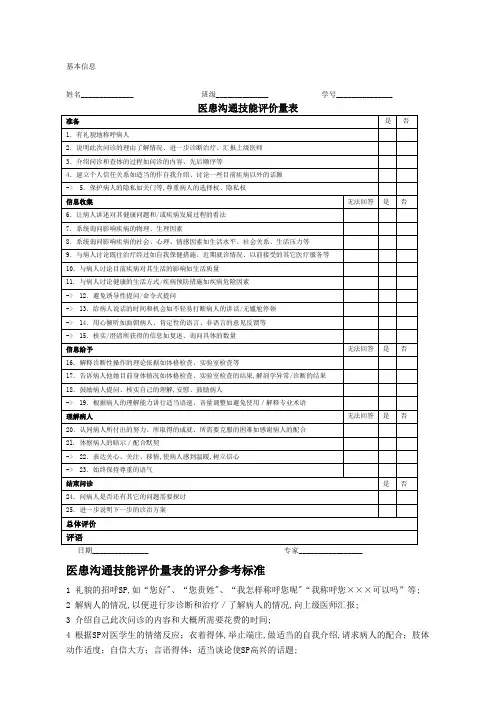 医患沟通技能评价量表SEGUE