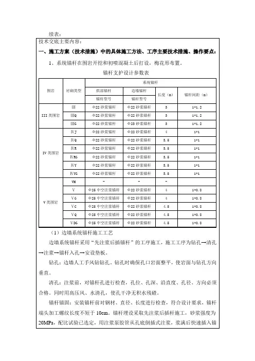 隧道系统锚杆技术交底记录表