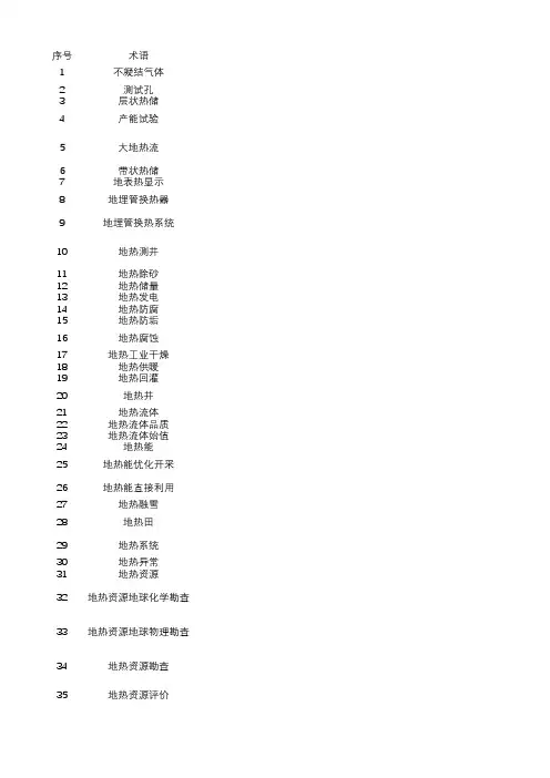 地热能常见概念术语、定义及行业标准英语翻译(按中文术语名称首字母排列)