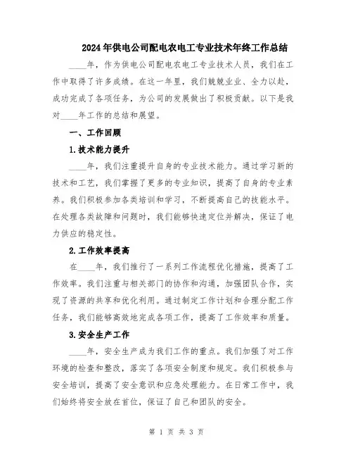 2024年供电公司配电农电工专业技术年终工作总结