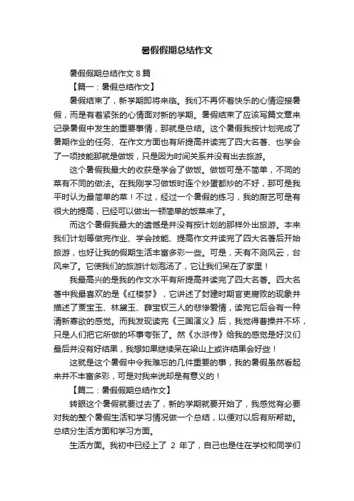 暑假假期总结作文