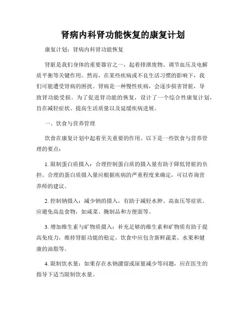 肾病内科肾功能恢复的康复计划