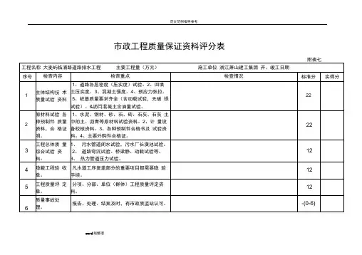 市政桥梁工程质量保证资料评分表