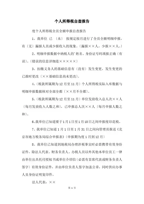 个人所得税自查报告