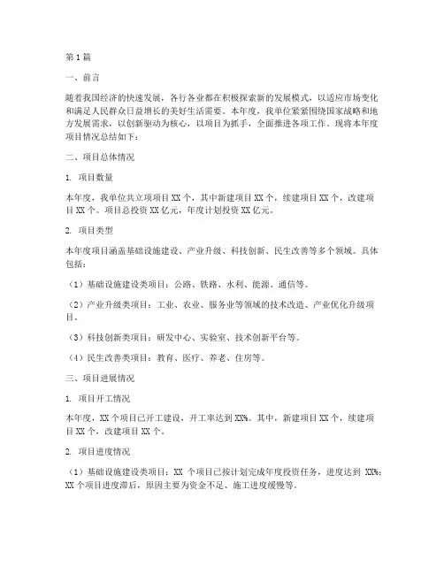 年度项目情况总结范文(3篇)