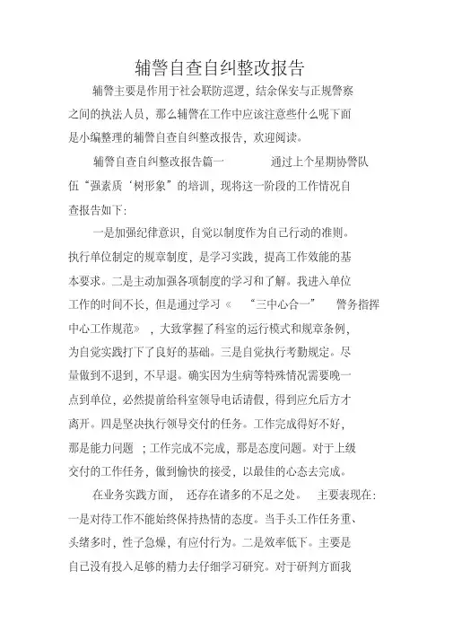 辅警自查自纠整改报告