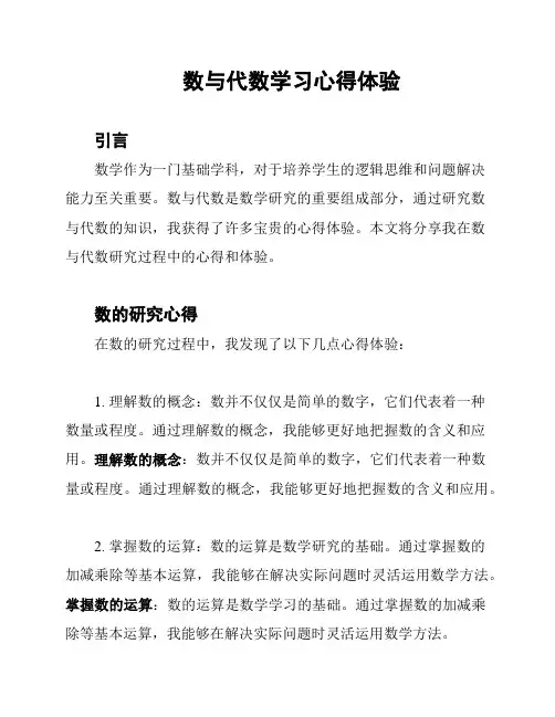 数与代数学习心得体验