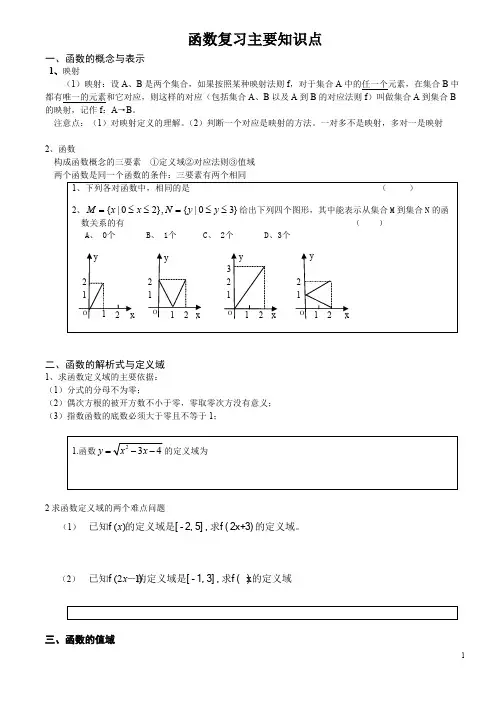 (完整版)高一数学函数全章知识点整理,推荐文档