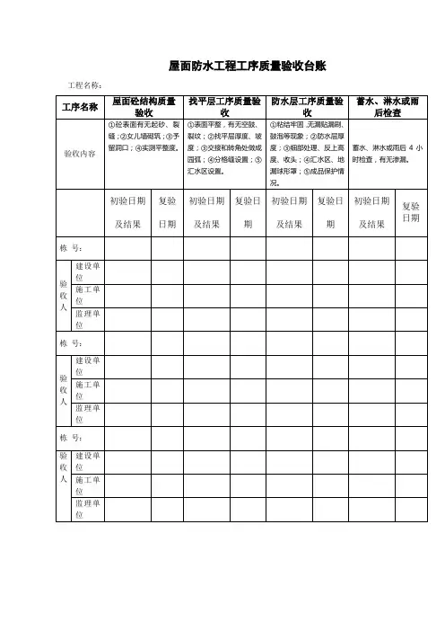 【工程文档】屋面防水工程工序质量验收台账