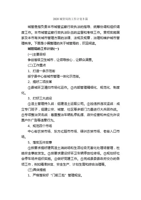 2020城管局的工作计划5篇_工作计划范文_