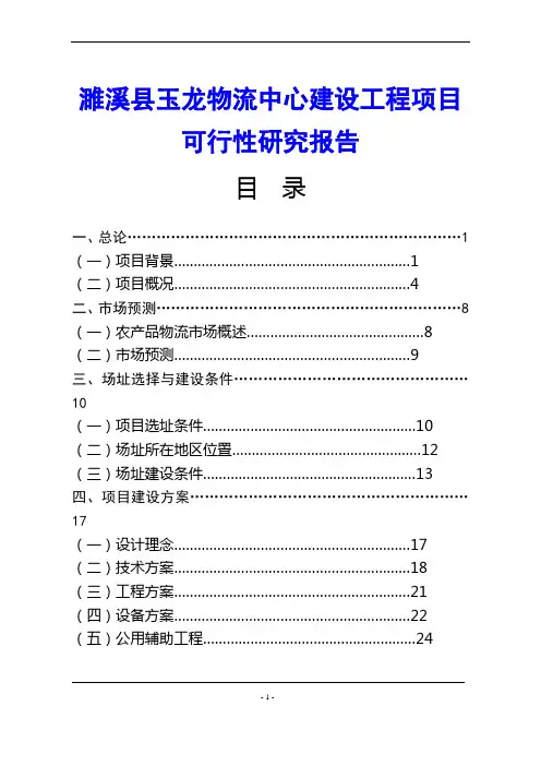 濉溪县玉龙物流中心建设工程项目可行性研究报告