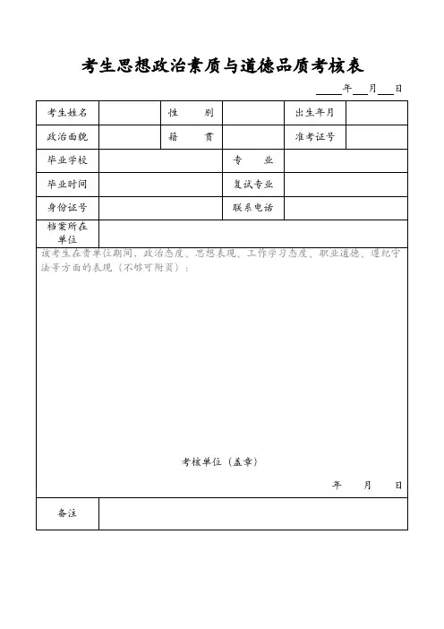 考生思想政治素质与道德品质考核表(考研)