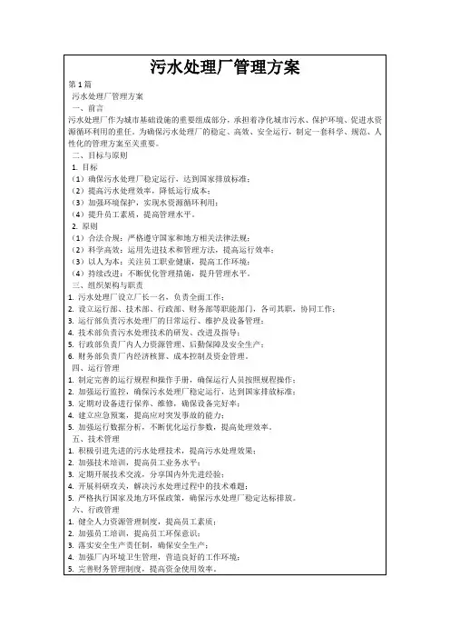 污水处理厂管理方案