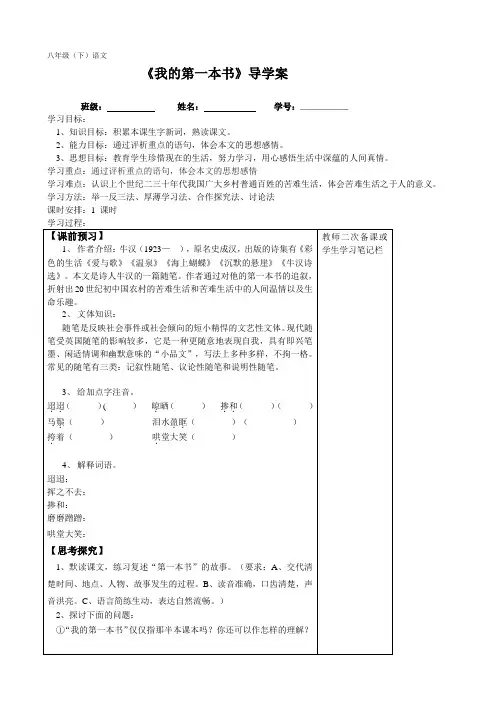《我的第一书》导学案并测试