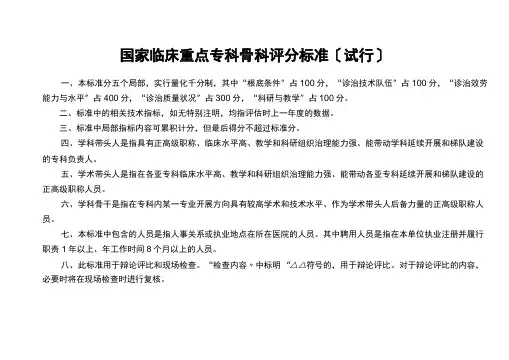 2022年临床重点专科骨外科评分标准