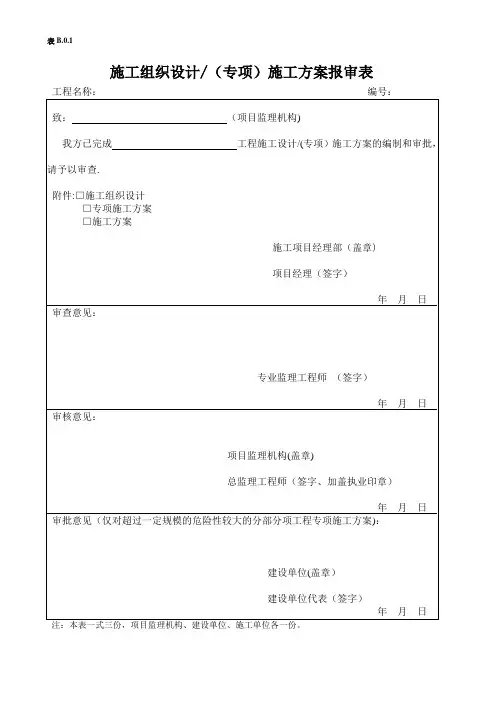 施工组织设计(专项)施工方案报审表【范本模板】