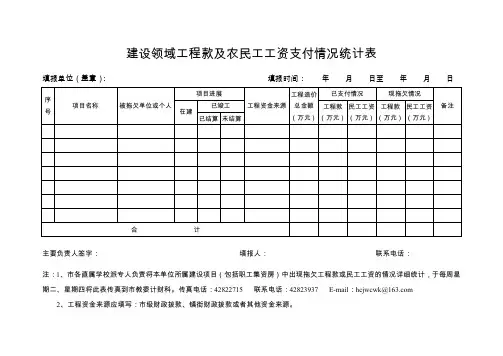建设领域工程款及农民工工资支付情况统计表概要