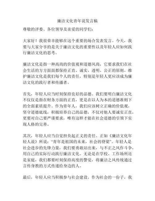 廉洁文化青年说发言稿