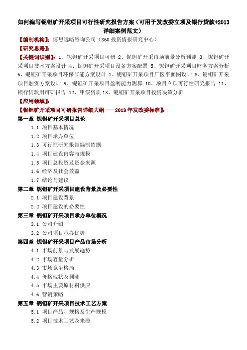 如何编写铌钽矿开采项目可行性研究报告方案可用于发改委立项及银行贷款详细案例