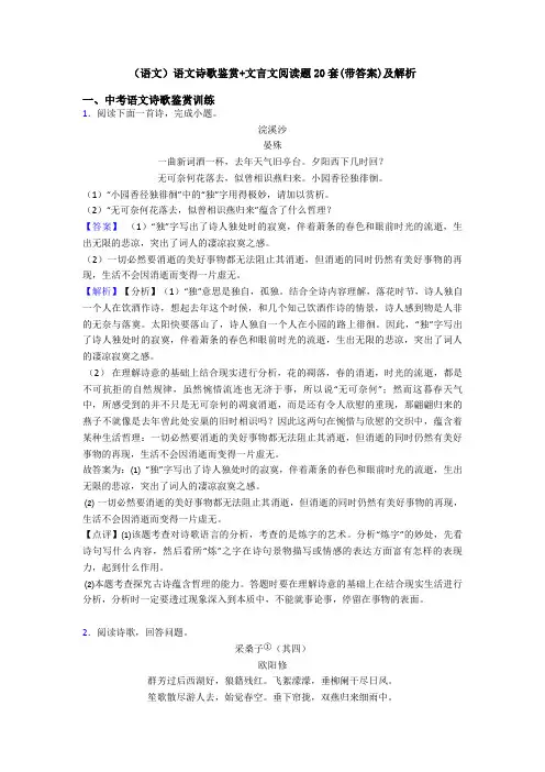 (语文)语文诗歌鉴赏+文言文阅读题20套(带答案)及解析