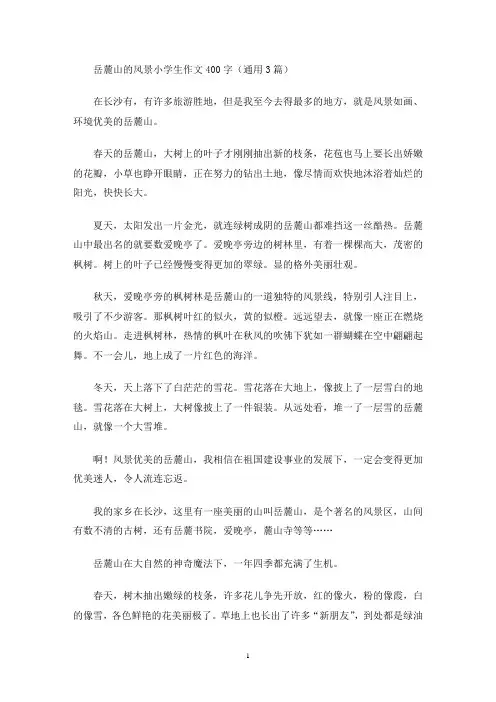 岳麓山的风景小学生作文400字(通用3篇)(最新)