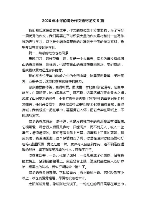 2020年中考的满分作文素材范文5篇