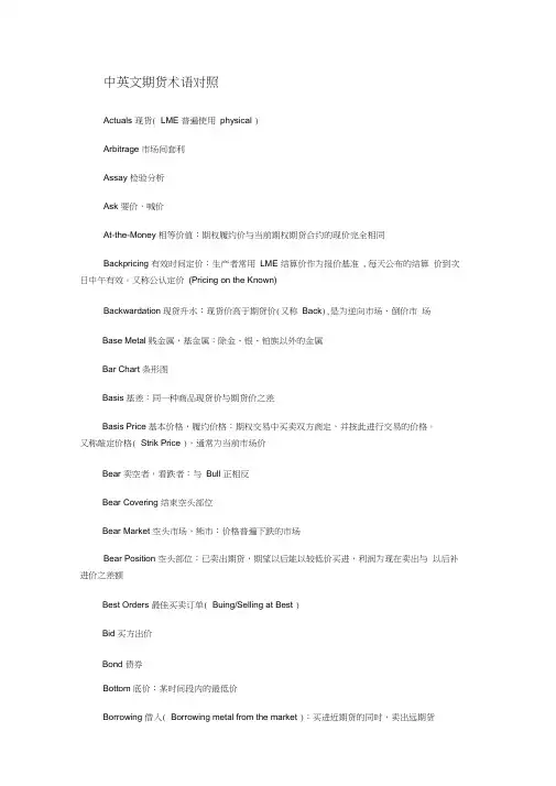 中英文期货术语对照讲课讲稿