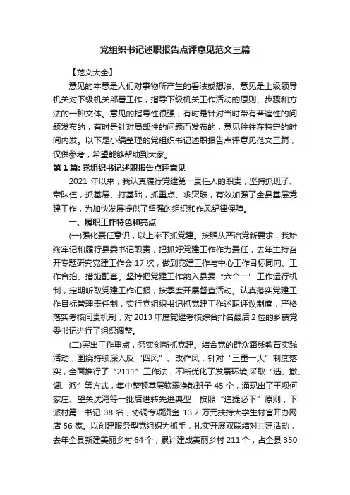 党组织书记述职报告点评意见范文三篇