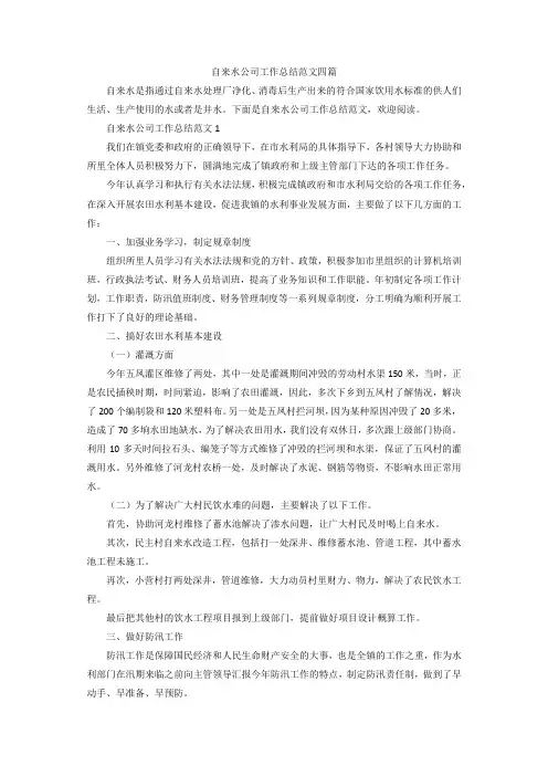 【精选】自来水公司工作总结范文四篇