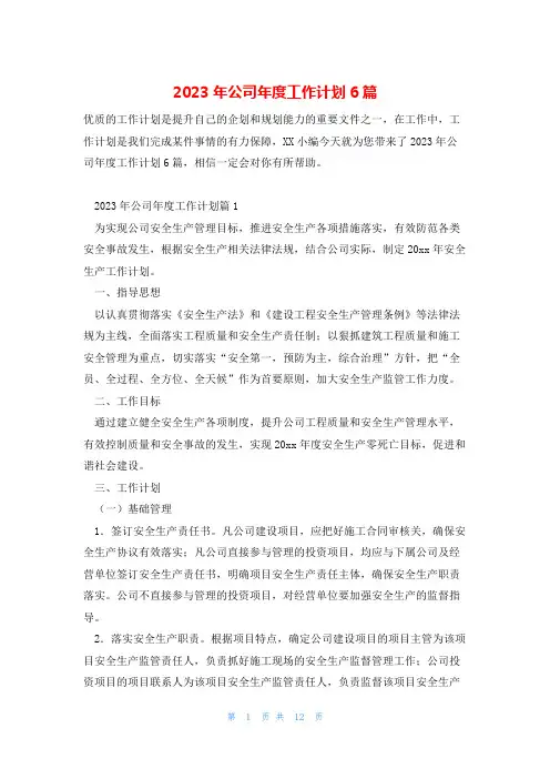2023年公司年度工作计划6篇