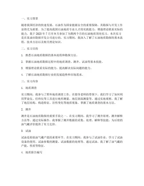 石油地质顶岗实习报告