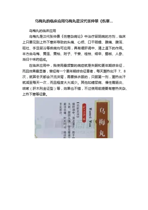 乌梅丸的临床应用乌梅丸是汉代张仲景《伤寒...