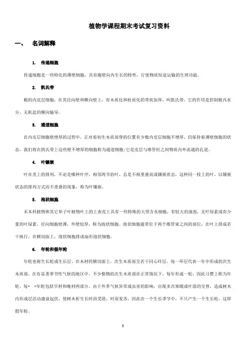 植物学课程期末考试复习资料