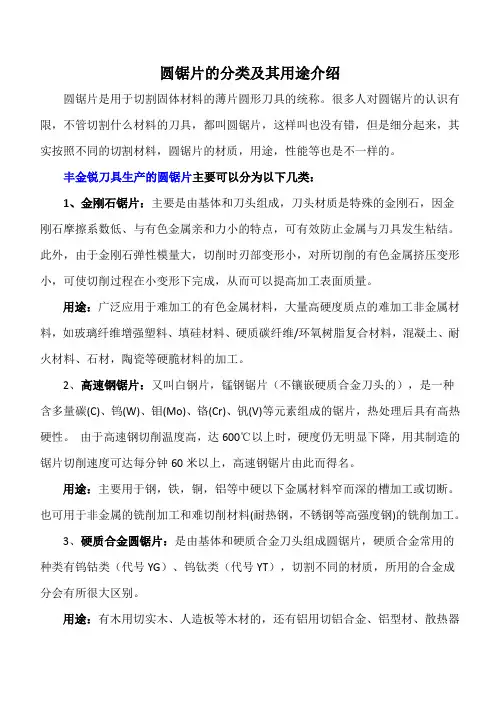 圆锯片的分类及其用途介绍