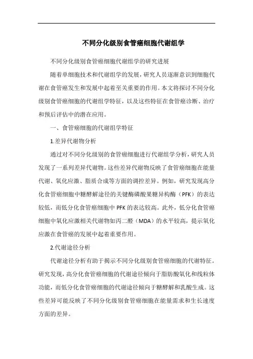 不同分化级别食管癌细胞代谢组学