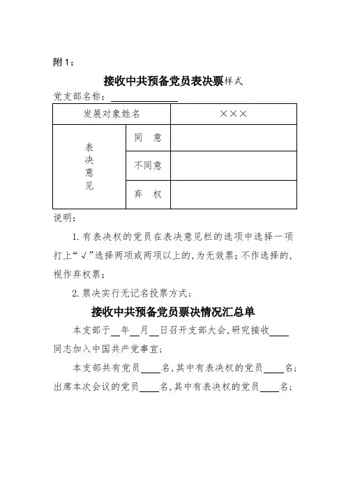 接收中共预备党员表决票样式