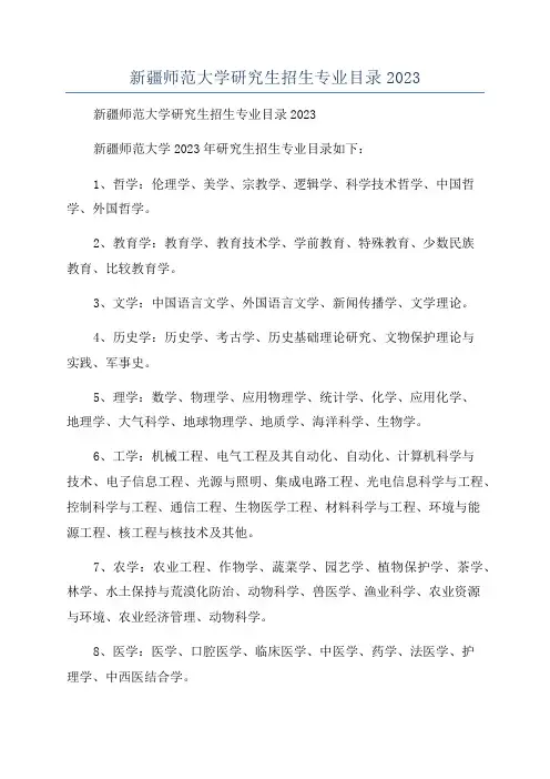 新疆师范大学研究生招生专业目录2023