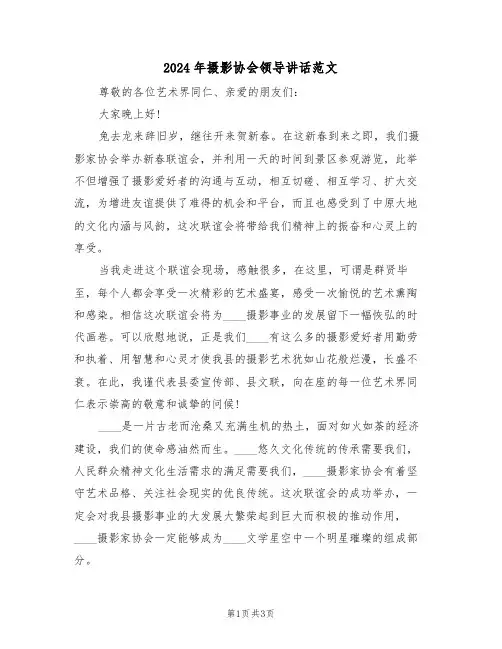 2024年摄影协会领导讲话范文(二篇)