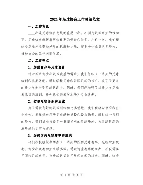 2024年足球协会工作总结范文