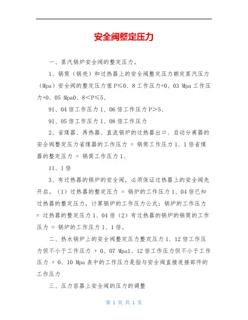 安全阀整定压力