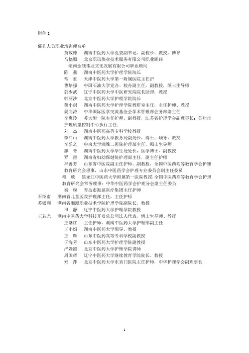 催乳人员职业培训师名单