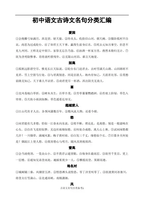 初中语文古诗文名句分类汇编