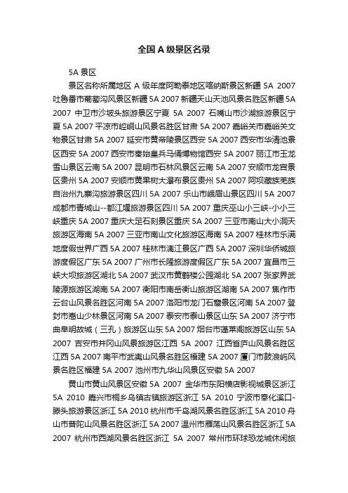 全国A级景区名录