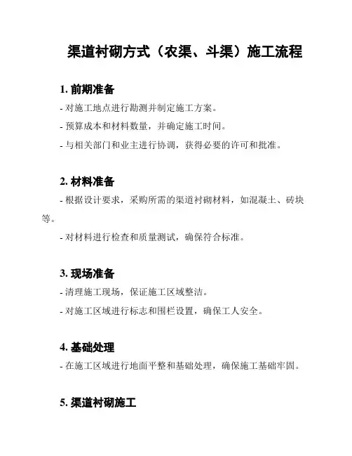 渠道衬砌方式(农渠、斗渠)施工流程