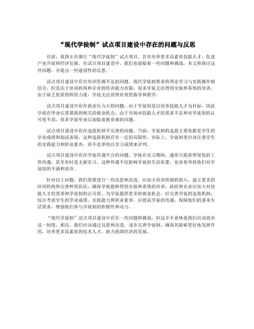 “现代学徒制”试点项目建设中存在的问题与反思