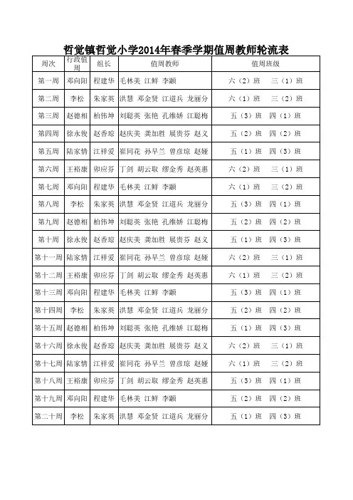 值周教师轮流表