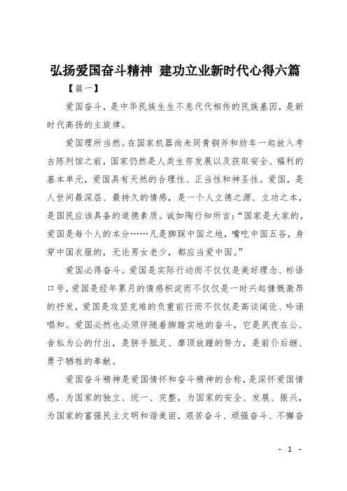 弘扬爱国奋斗精神 建功立业新时代心得六篇