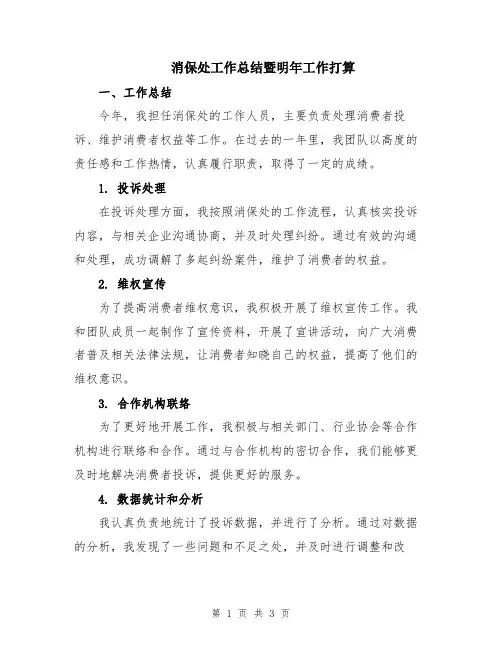 消保处工作总结暨明年工作打算