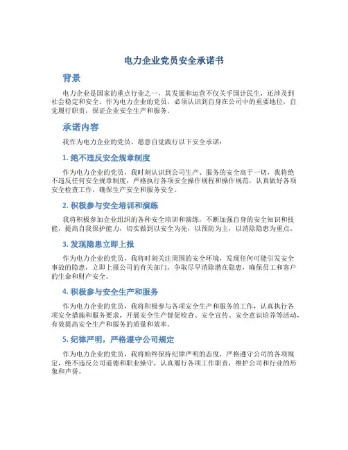 电力企业党员安全承诺书