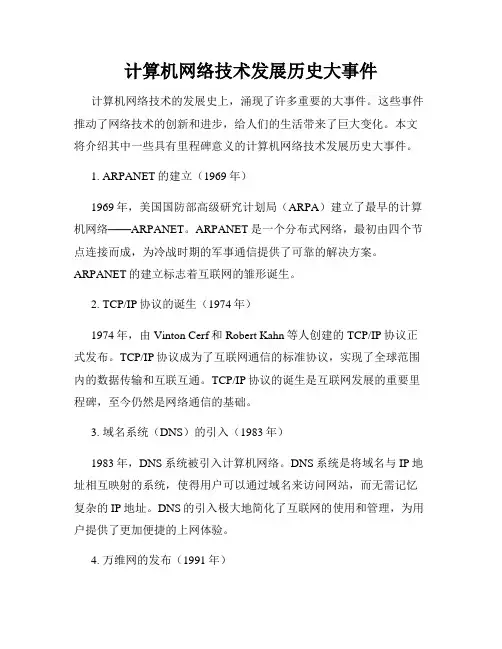 计算机网络技术发展历史大事件